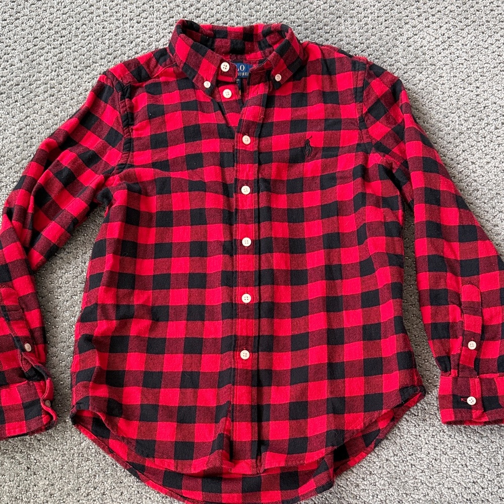 Polo Ralph Lauren Boys Red & Black Buffalo Plaid Flannel Shirt, Size M (10–12)